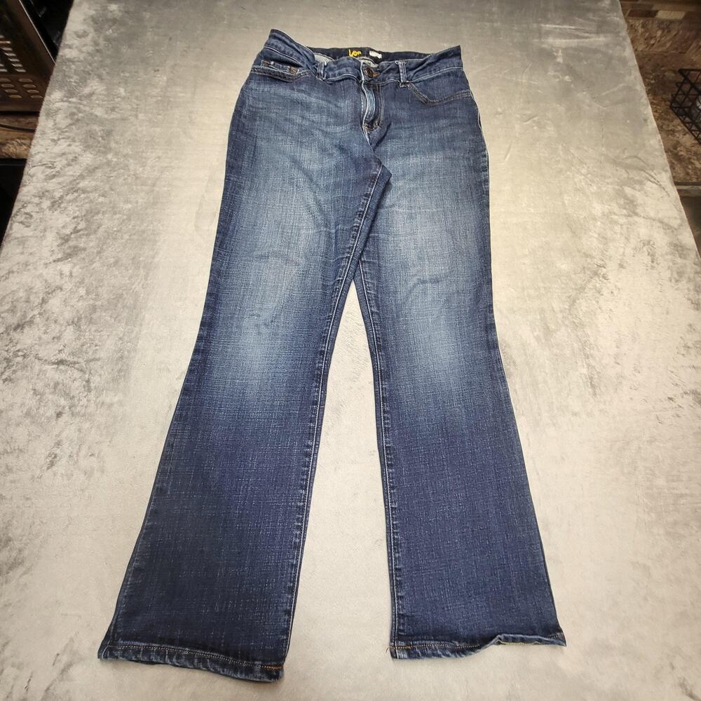 Lee Jeans Womens 14? Blue Bootcut Relaxed Fit Hidden Pockets Logo Denim